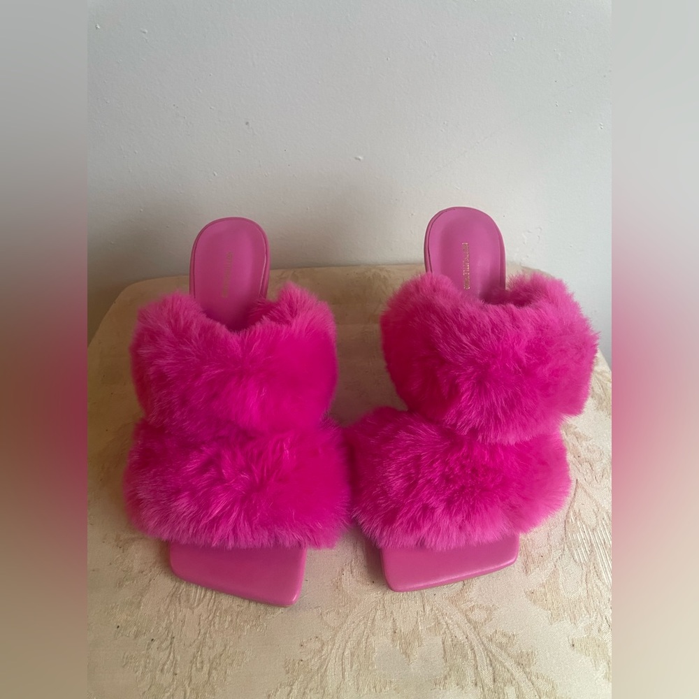 PrettyLittleThing Pink Double Strap Metal High Heeled Mules